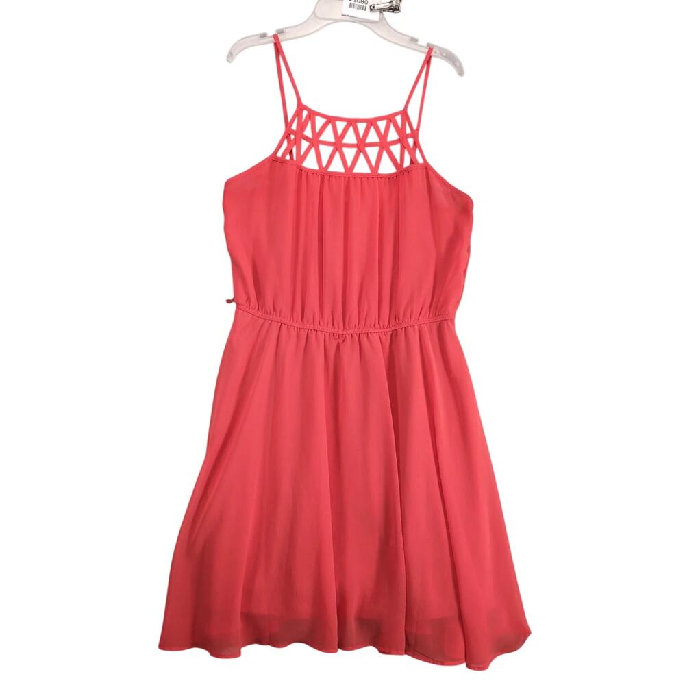 Sequin Hearts Orange Chiffon Sleeveless Mini‎ Sun Dress Jr Sz M Lattice Straps
